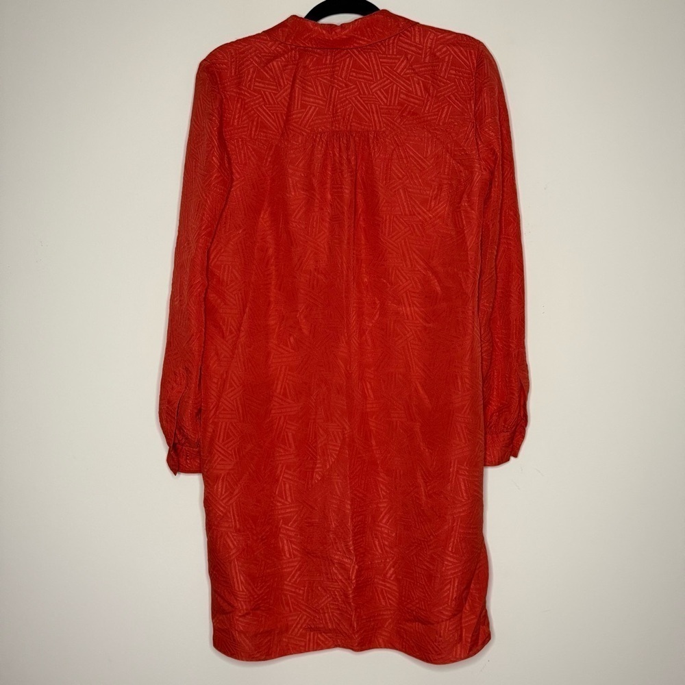 DVF Seanna 100% Silk Orange Geometric Hatch Printed Collar Career Shirt Dress - Picture 6 of 11